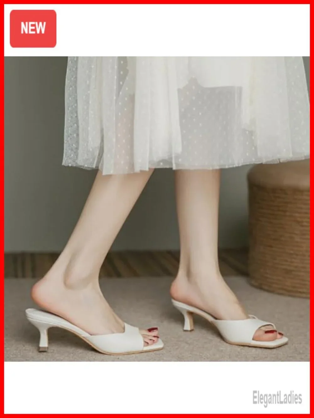 Women's Square Open Toe Kitten Heel Slide Sandals Slip-On Mules